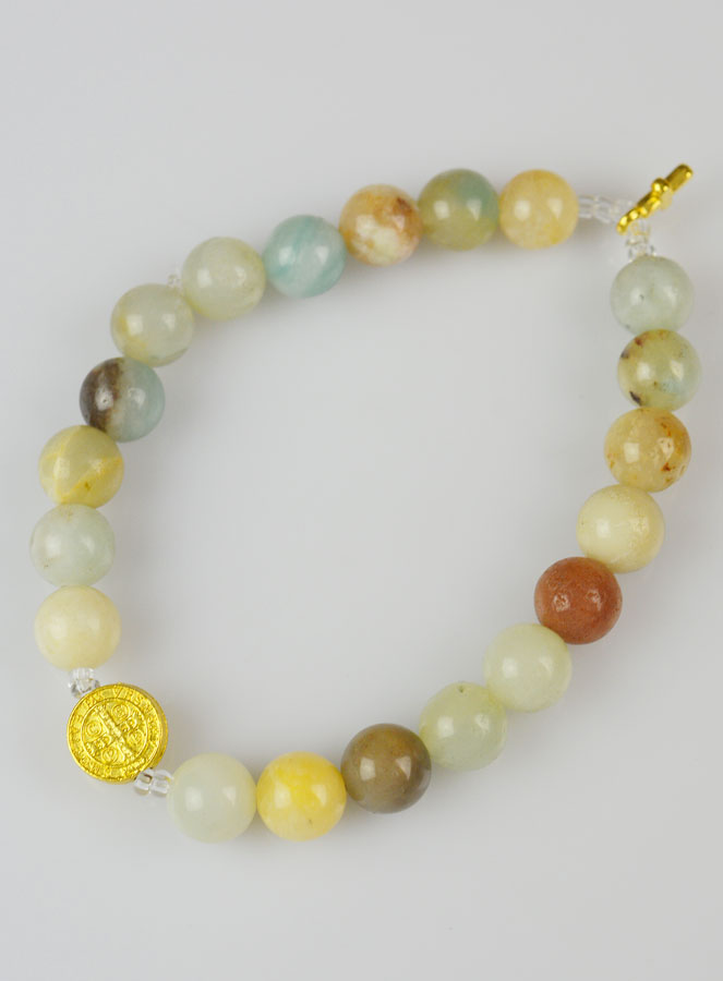 Bracelet Religieux en Pierre Naturelle - Amazonite Multicolore St Benoit & Croix (pic 2)