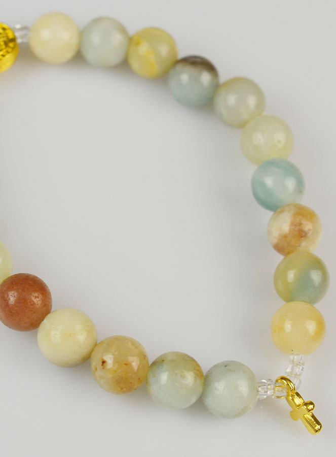 Bracelet Religieux en Pierre Naturelle - Amazonite Multicolore St Benoit & Croix (pic 4)