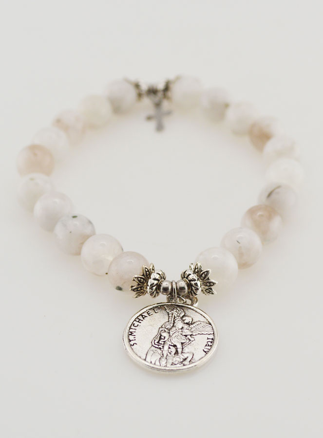 Bracelet Religieux en Pierre de Lune Noire - Saint Michel & Croix (pic 2)