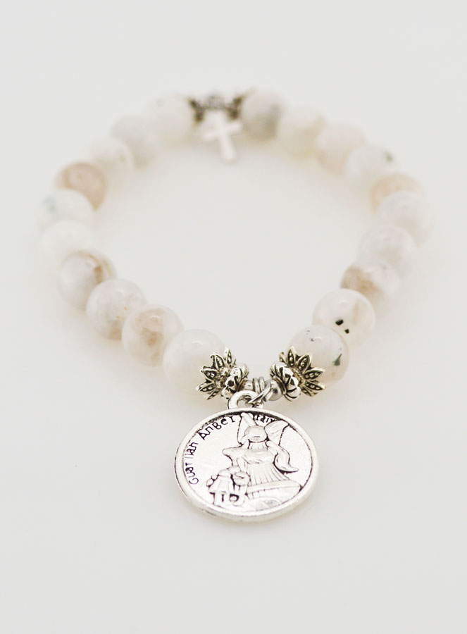 Bracelet Religieux en Pierre de Lune Noire - Saint Michel & Croix (pic 3)