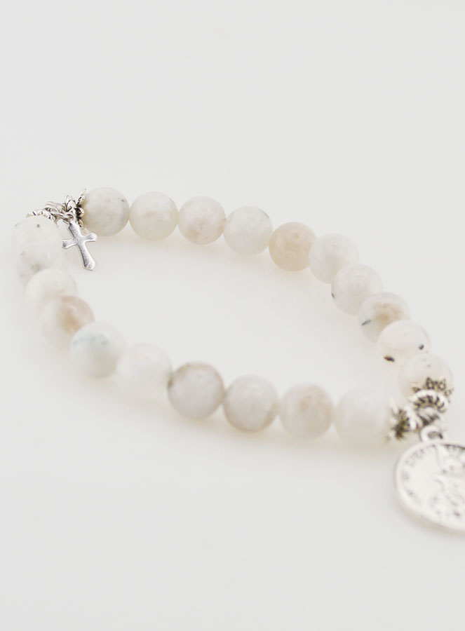 Bracelet Religieux en Pierre de Lune Noire - Saint Michel & Croix (pic 4)