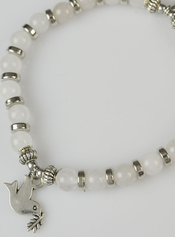 Bracelet Religieux en Pierre Naturelle de Jade Blanc - Saint Esprit & Croix (pic 4)