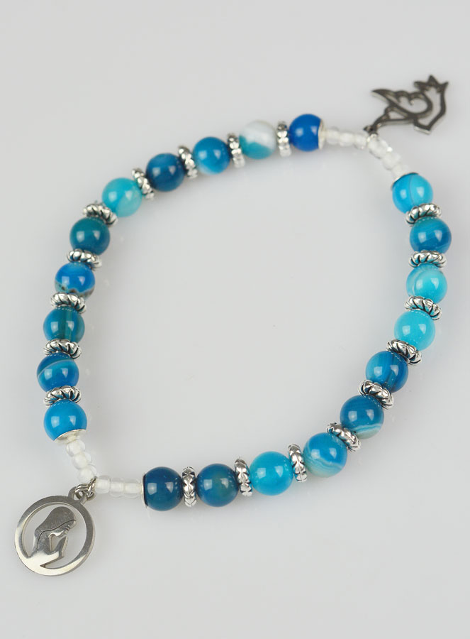 Bracelet Religieux en Pierres Naturelles d'Agate Bleue - Vierge Marie & St Esprit (pic 2)