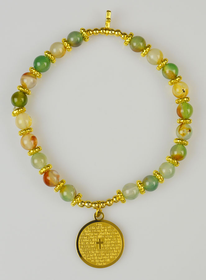 Bracelet Religieux en Pierre Naturelle d'Agate & Notre Père (pic 1)