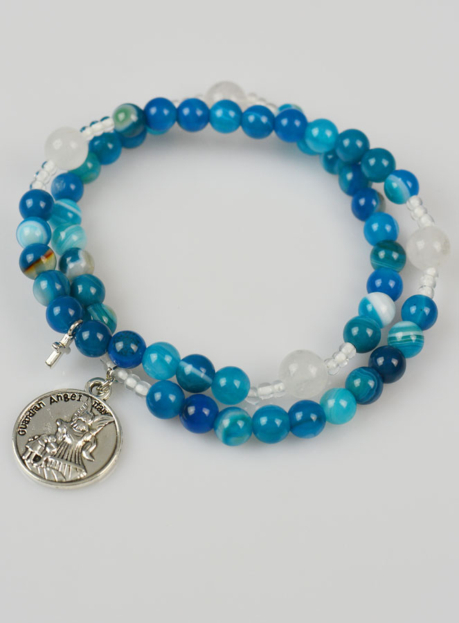 Bracelet Chapelet en Pierre Naturelle d'Agate Bleue - Saint Michel (pic 2)