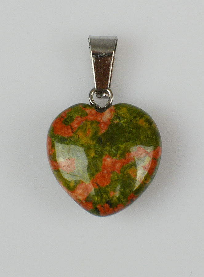 Pendentif Coeur en Pierre d'Unakite - 15mm (pic 1)