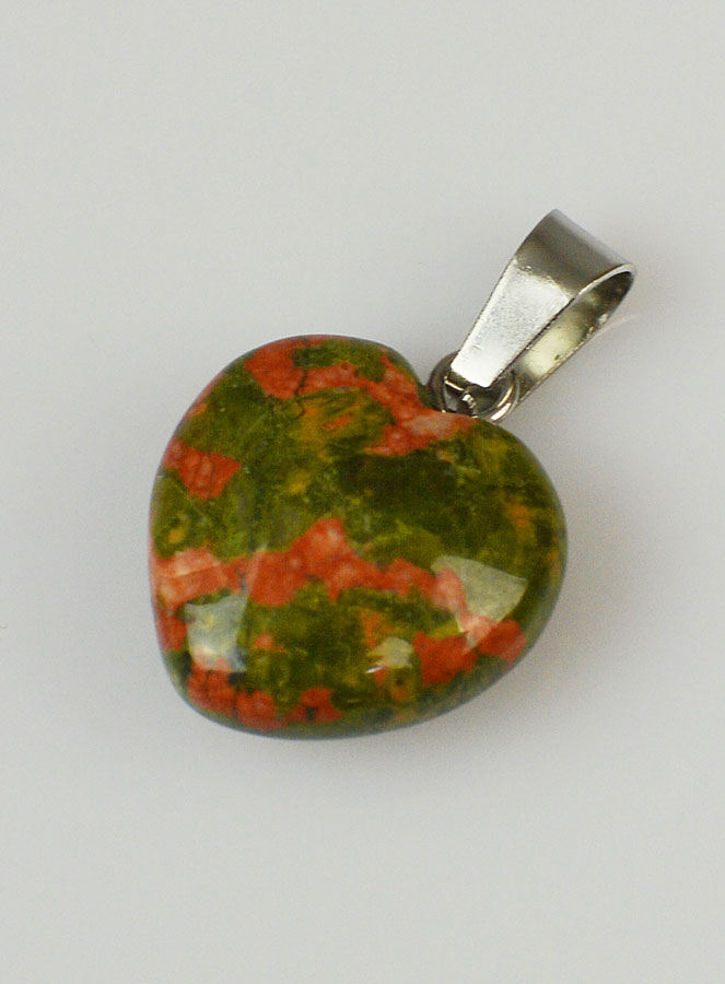 Pendentif Coeur en Pierre d'Unakite - 15mm (pic 2)