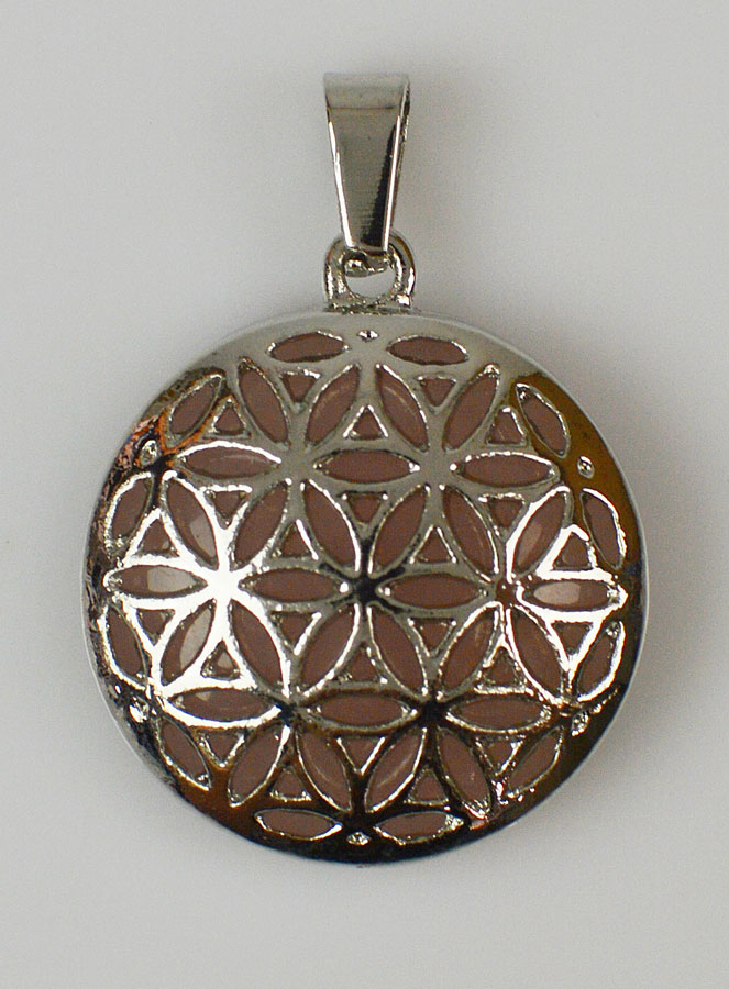 Pendentif Fleurs de Vie en Pierre de Quartz Rose - 25mm (pic 1)
