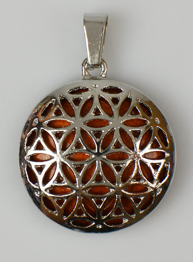 Pendentif Fleur de Vie en Pierre de Jaspe Rouge - 25mm (pic 1)