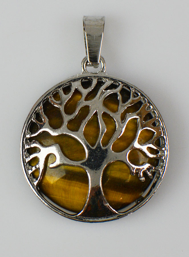 Pendentif Arbre de Vie en Pierre d'Oeil de Tigre - 25mm (pic 1)