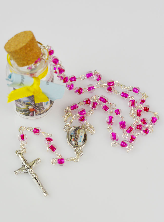 Chapelet Enfant en Perles de Cristal Rose Foncé (pic 1)