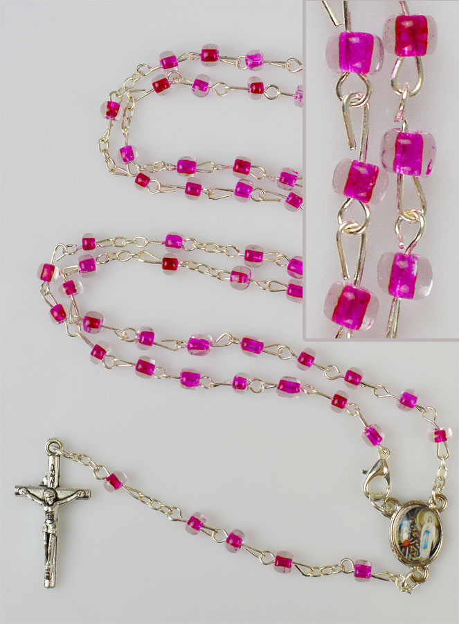 Chapelet Enfant en Perles de Cristal Rose Foncé (pic 2)