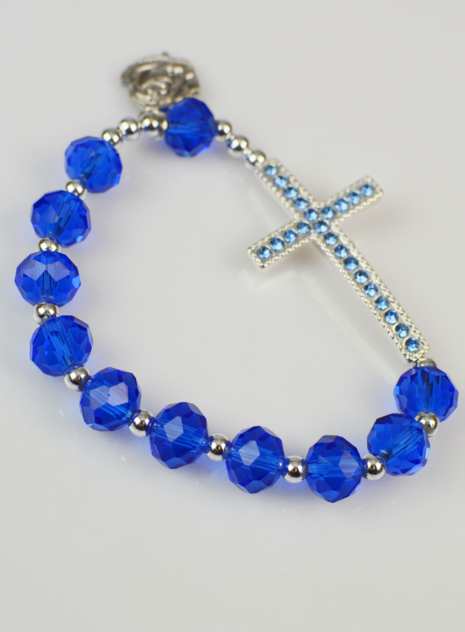 Bracelet Religieux Croix Strass & Médaille de Lourdes (pic 3)
