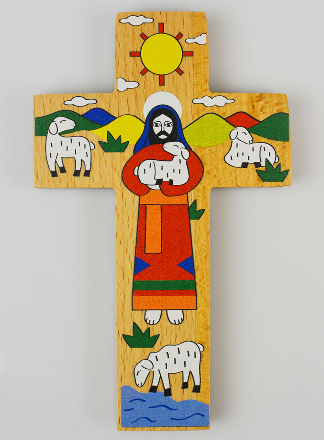 Croix Enfant en Bois - Jésus le Bon Berger (pic 1)