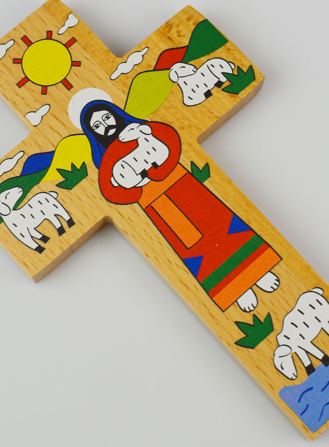 Croix Enfant en Bois - Jésus le Bon Berger (pic 2)