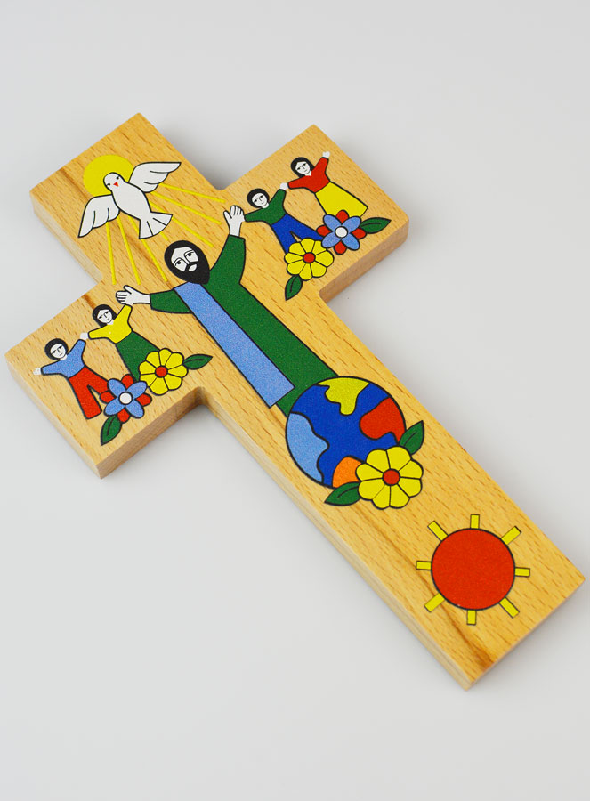 Croix Enfant en Bois - Jésus Dieu de Paix et de Communion (pic 3)