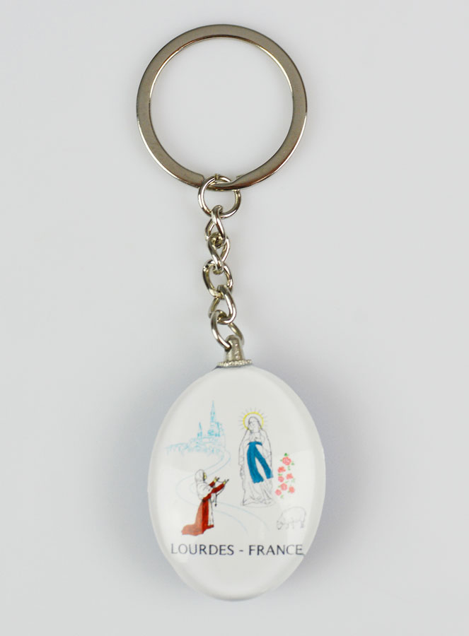 Porte-clés Double Face Ovale - Miraculeuse & Lourdes (pic 1)