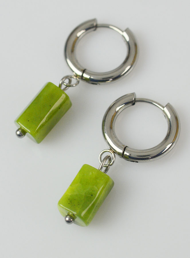 Boucles d'Oreilles Créoles - Jade Nephrite (pic 2)