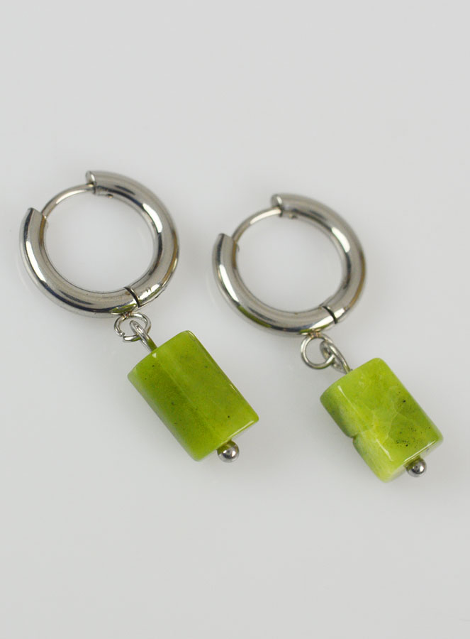 Boucles d'Oreilles Créoles - Jade Nephrite (pic 4)