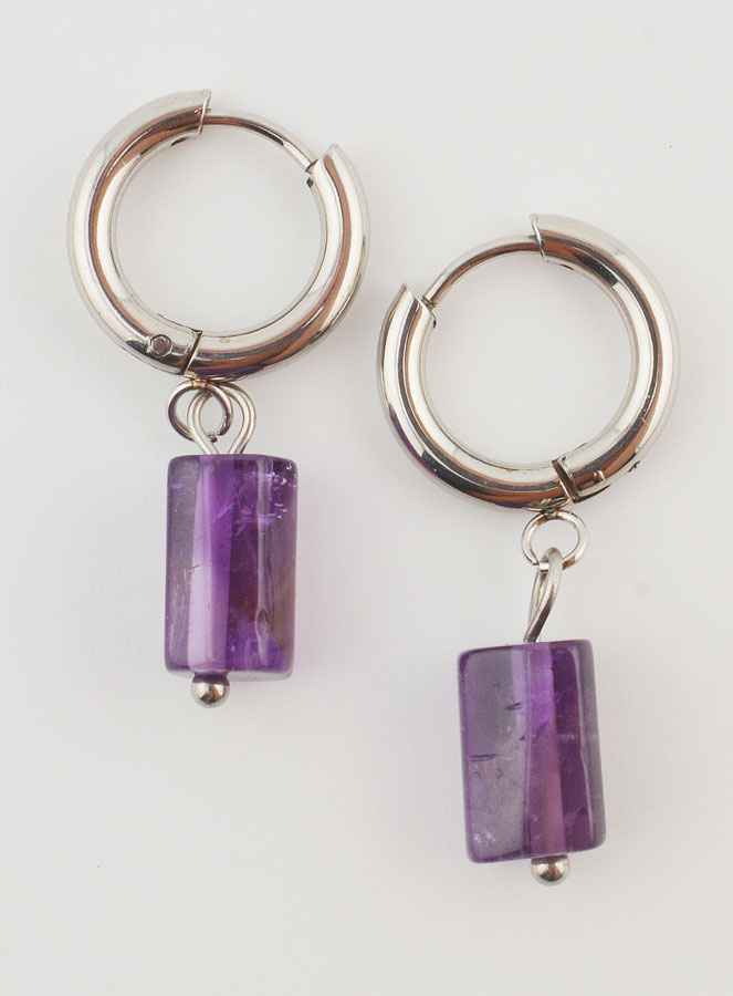 Boucles d'Oreilles Créoles - Améthyste (pic 1)