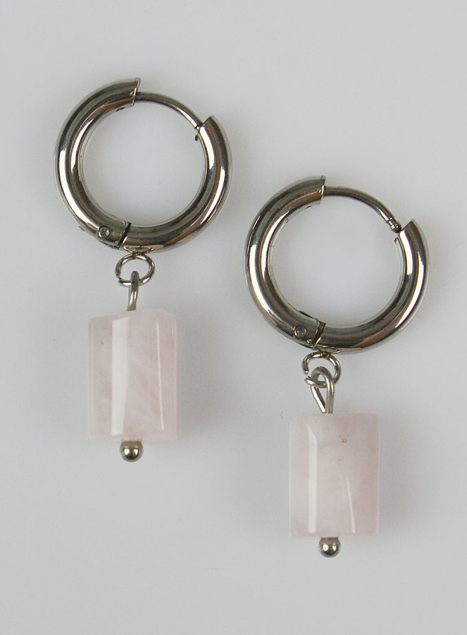 Boucles d'Oreilles Créoles - Quartz Rose (pic 1)