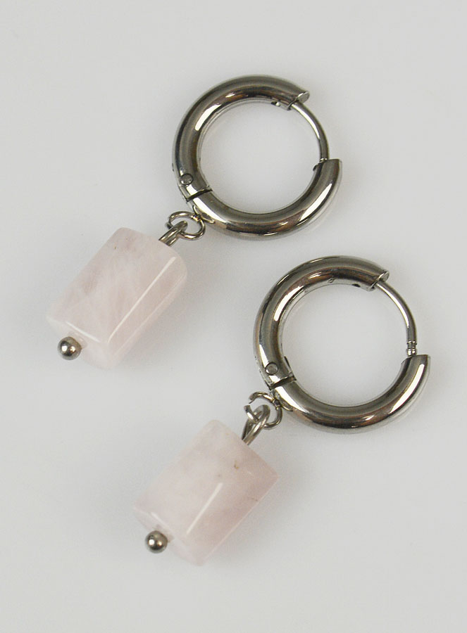 Boucles d'Oreilles Créoles - Quartz Rose (pic 2)