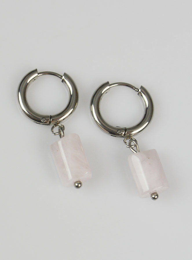Boucles d'Oreilles Créoles - Quartz Rose (pic 3)
