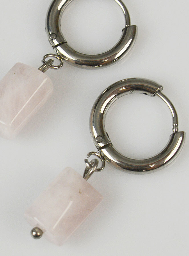 Boucles d'Oreilles Créoles - Quartz Rose (pic 4)