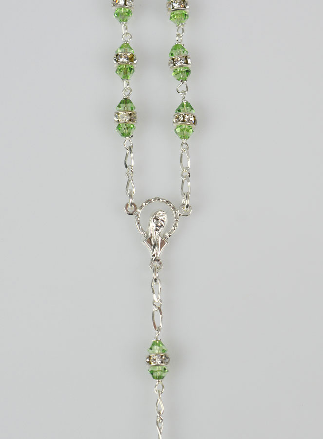 Chapelet en Cristal Vert Clair & Argent (pic 3)