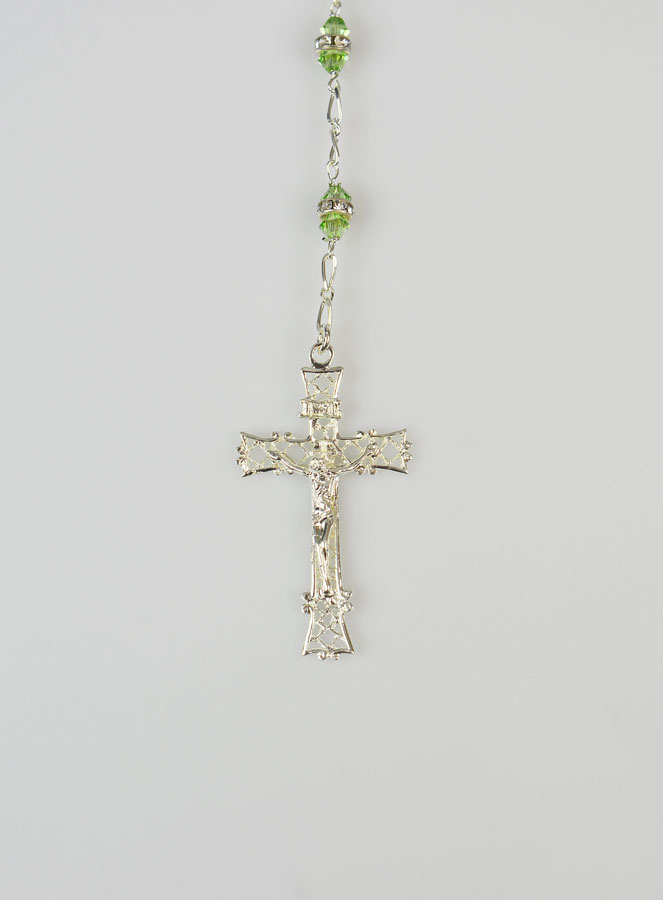Chapelet en Cristal Vert Clair & Argent (pic 4)