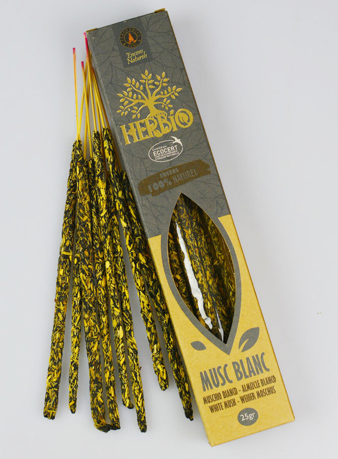 Bâtonnets d'Encens HERBIO Ecocertifiés - Musc Blanc 25g (pic 1)