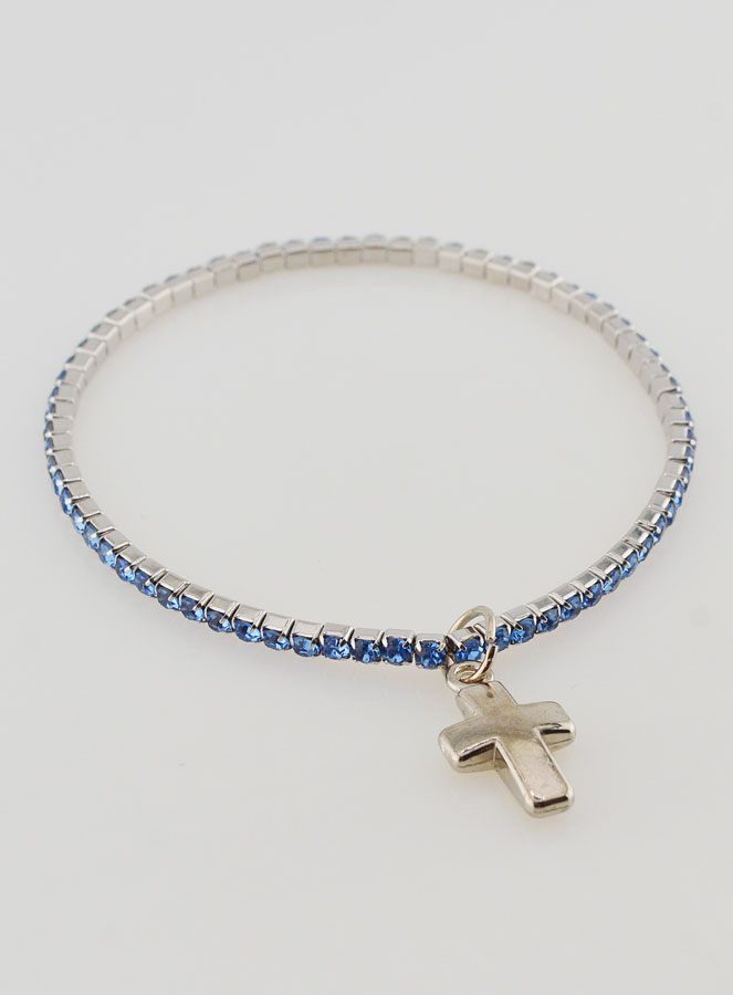 Bracelet Strass Carrés & Croix - Bleu (pic 2)