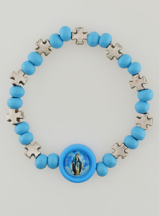 Bracelet Enfant Vierge Miraculeuse & Croix - Bleu (pic 1)