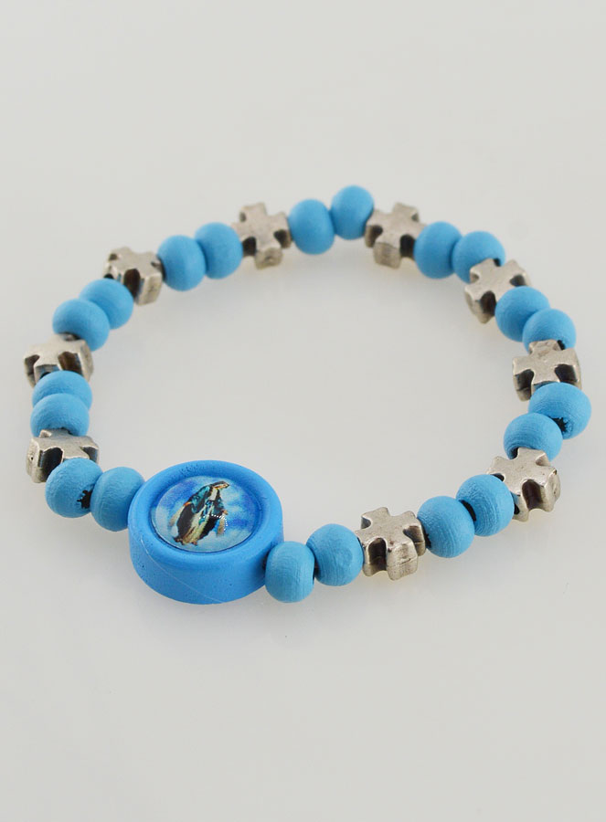 Bracelet Enfant Vierge Miraculeuse & Croix - Bleu (pic 3)
