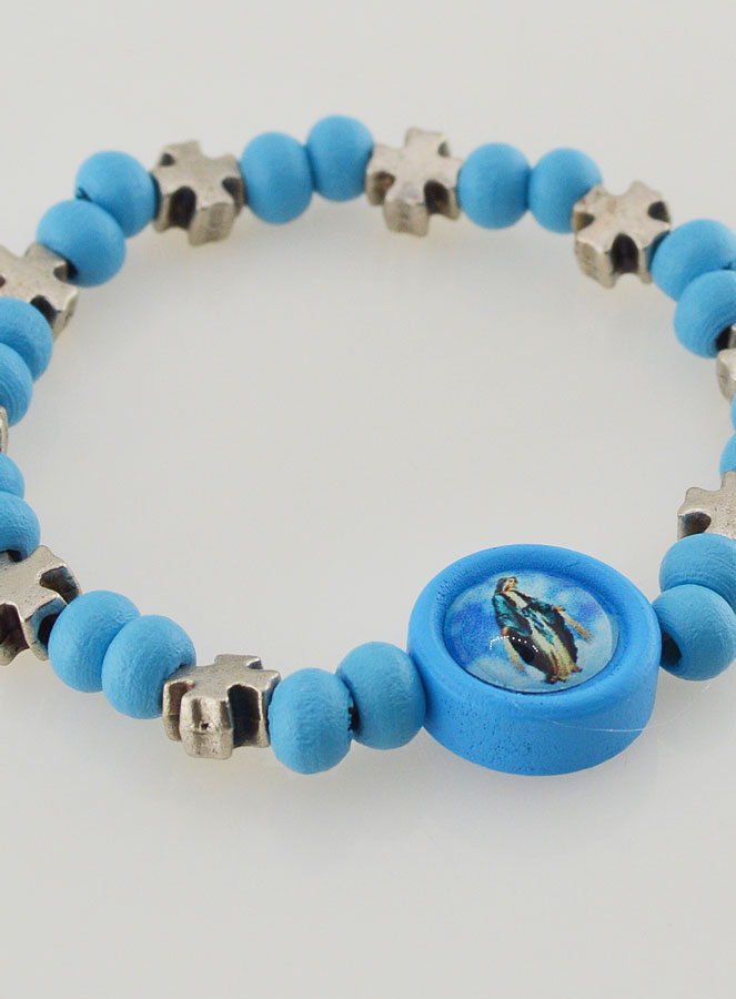 Bracelet Enfant Vierge Miraculeuse & Croix - Bleu (pic 4)
