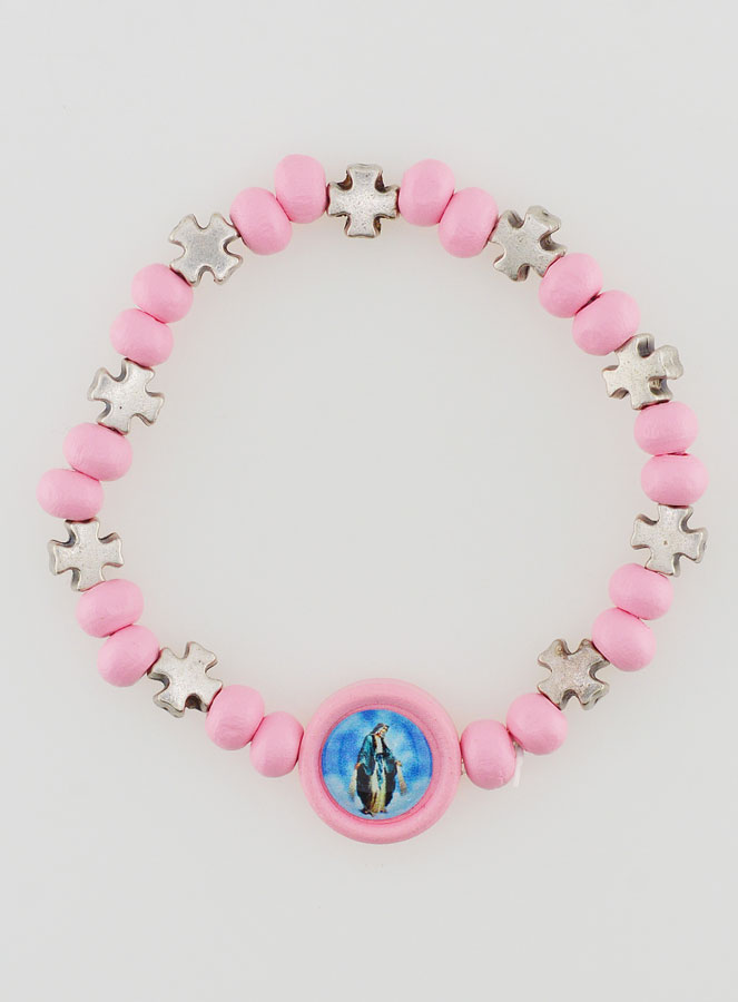 Bracelet Religieux Enfant Miraculeuse & Croix - Rose (pic 1)