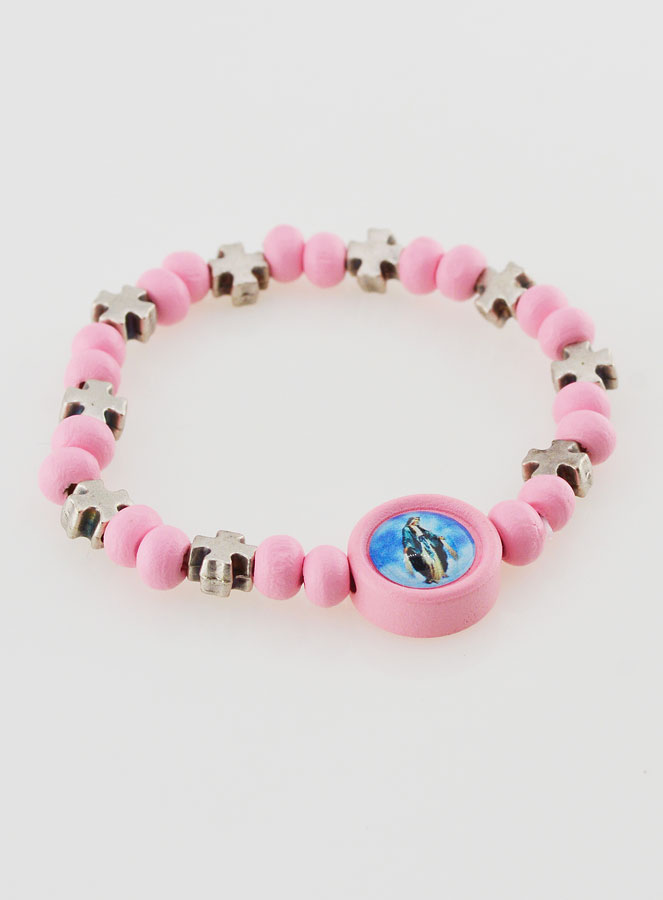 Bracelet Religieux Enfant Miraculeuse & Croix - Rose (pic 2)