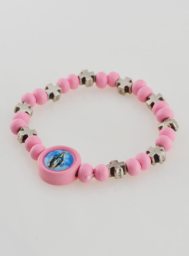 Bracelet Religieux Enfant Miraculeuse & Croix - Rose (pic 3)