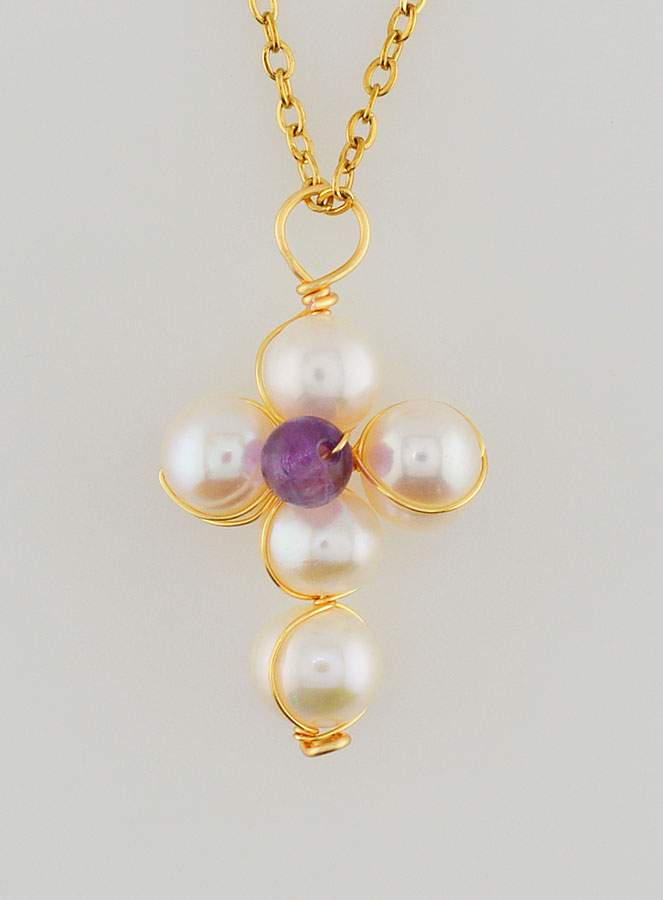 Collier Religieux Croix de Nacre & Améthyste (pic 1)
