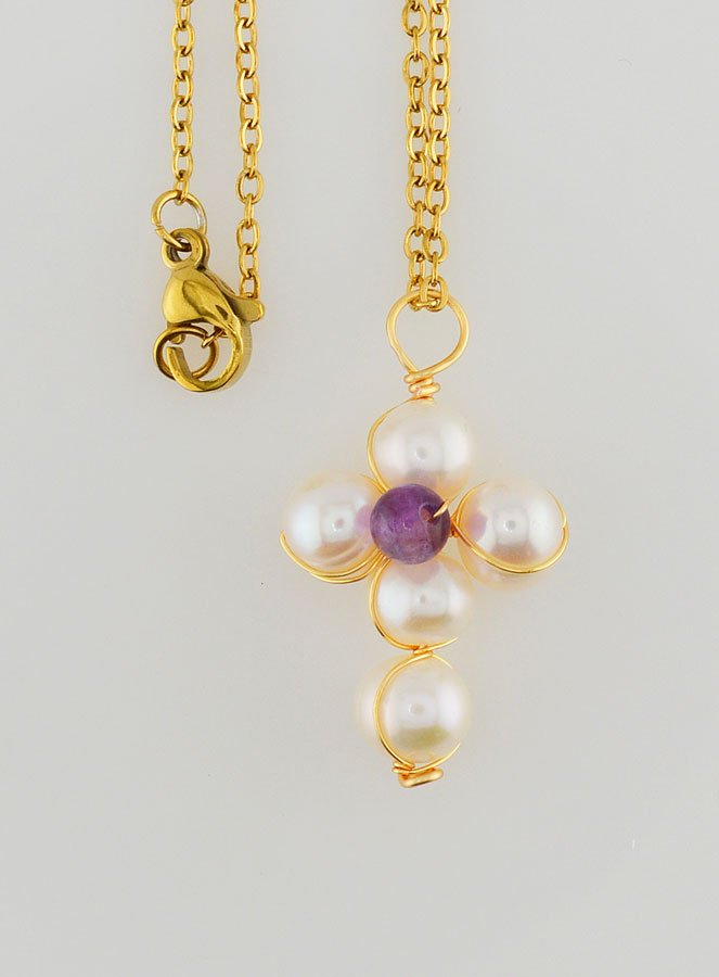 Collier Religieux Croix de Nacre & Améthyste (pic 2)