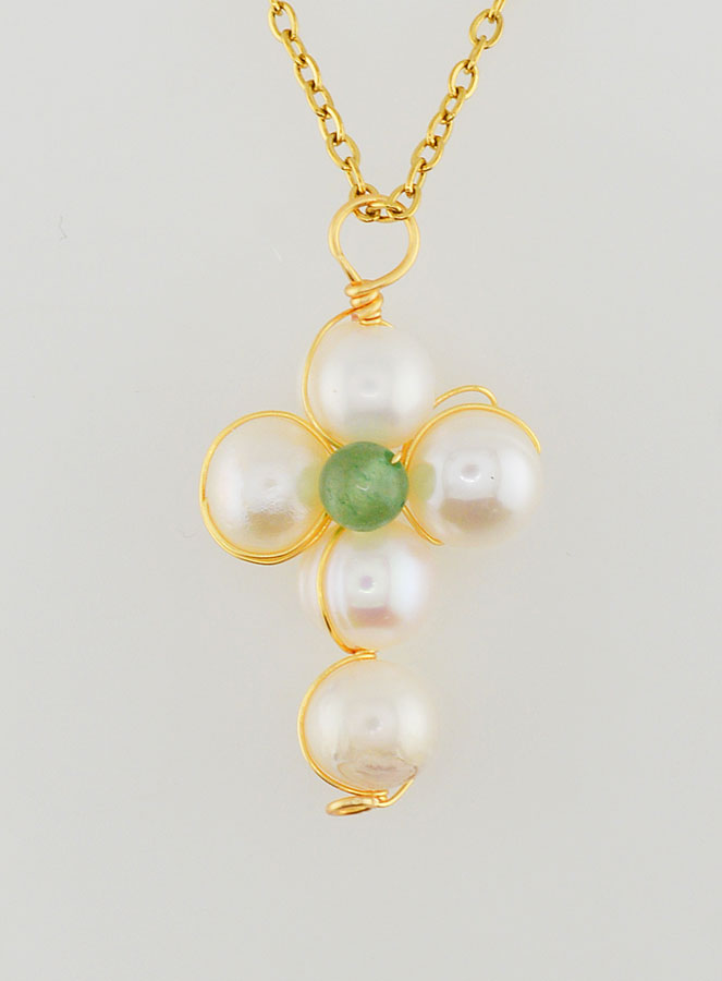 Collier Religieux Croix de Nacre & Aventurine (pic 1)
