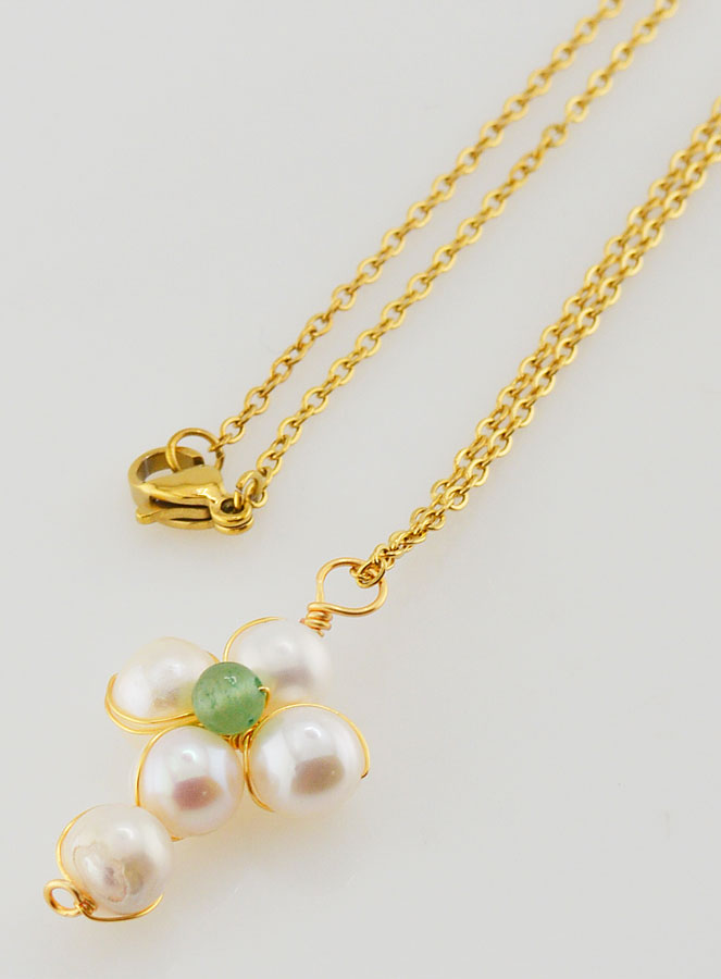 Collier Religieux Croix de Nacre & Aventurine (pic 2)