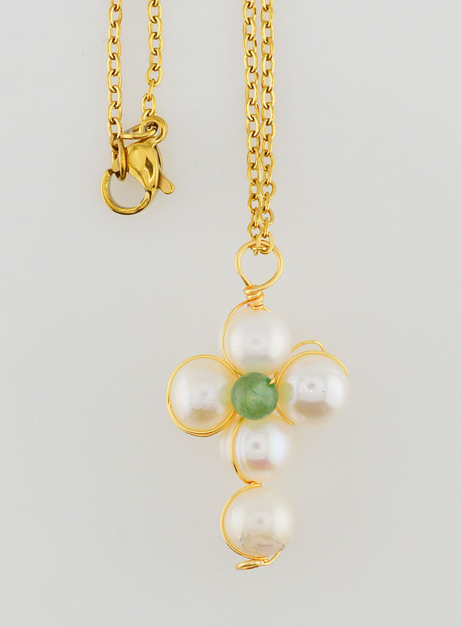 Collier Religieux Croix de Nacre & Aventurine (pic 3)