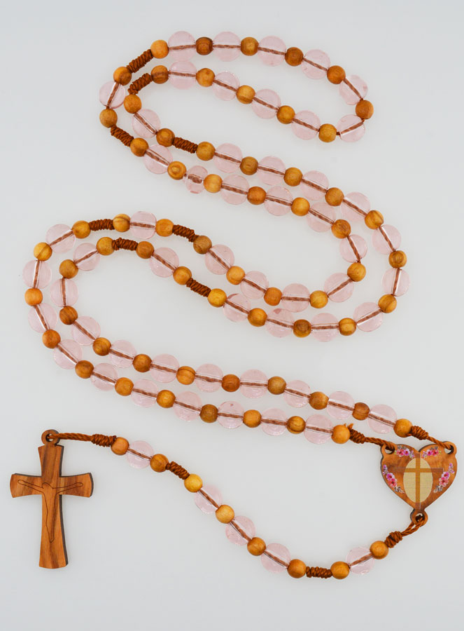 Chapelet en Perles Corde & Bois d'Olivier - Rose (pic 1)
