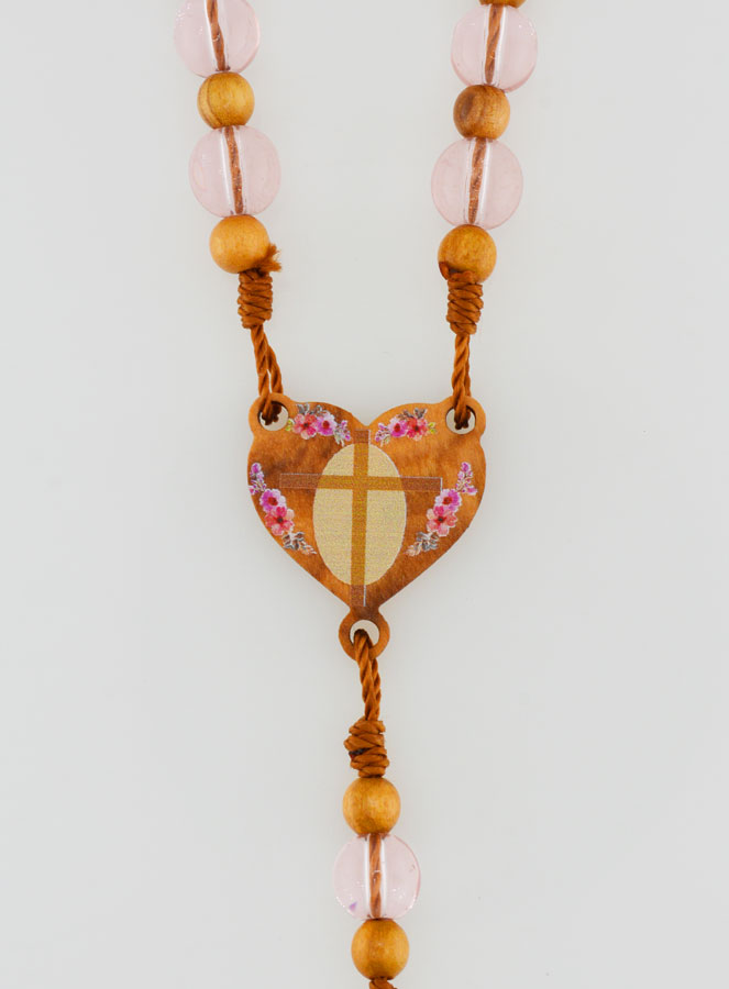 Chapelet en Perles Corde & Bois d'Olivier - Rose (pic 3)