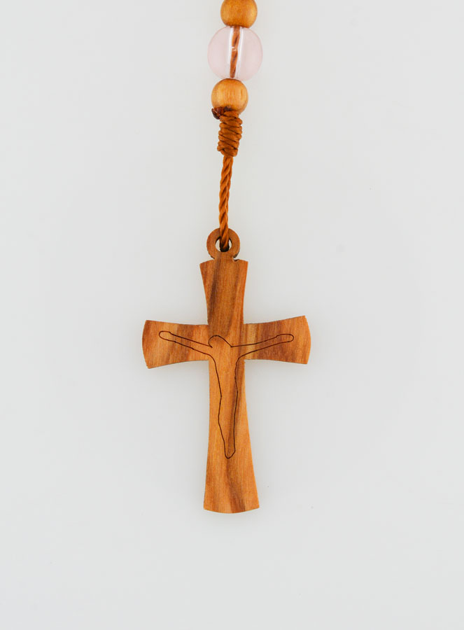 Chapelet en Perles Corde & Bois d'Olivier - Rose (pic 4)