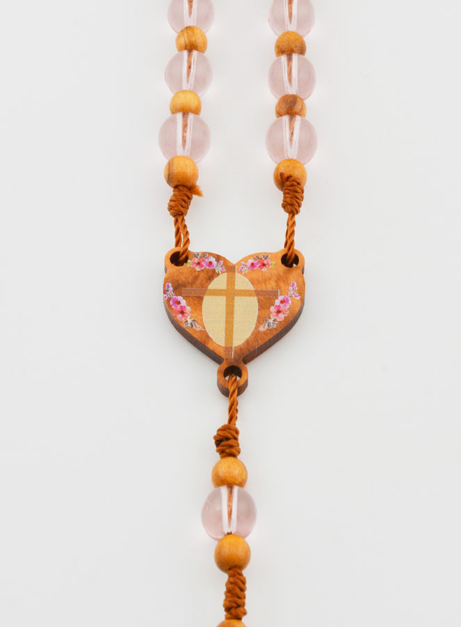 Chapelet en Bois d'Olivier & Cristal - Rose (pic 4)