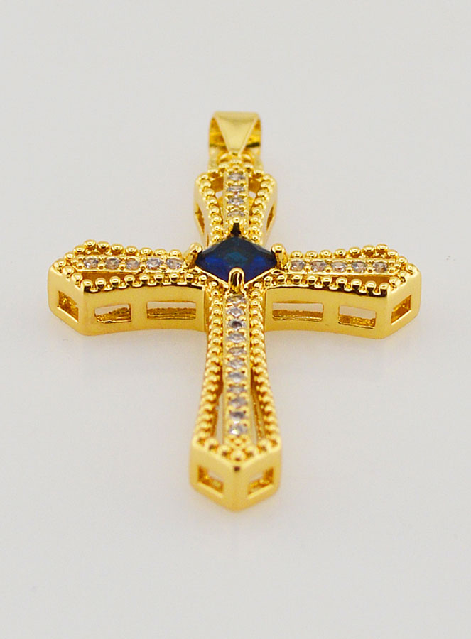 Pendentif Croix Baroque Strass Bleu Foncé - 30mm (pic 2)