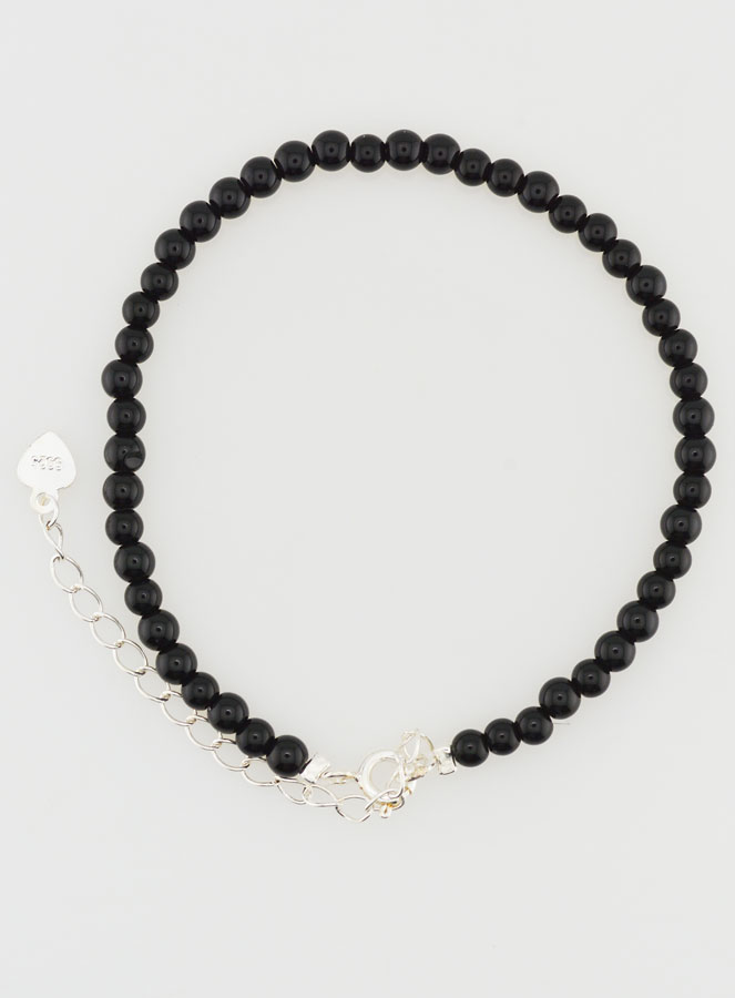 Bracelet Ajustable en Argent & Onyx 3mm (pic 1)