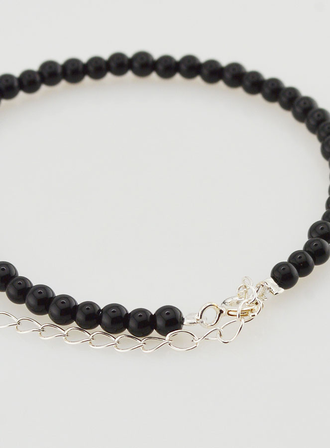 Bracelet Ajustable en Argent & Onyx 3mm (pic 4)
